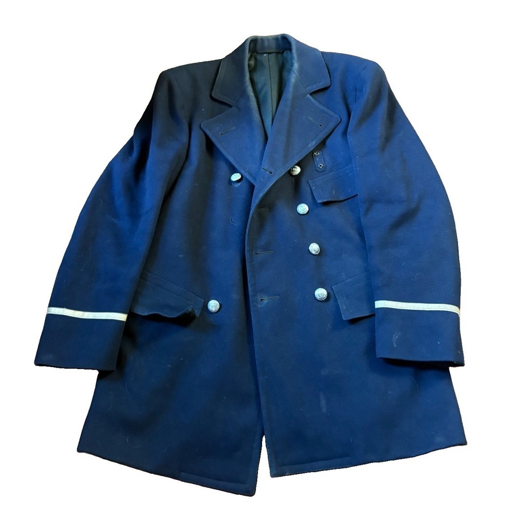 Vintage 1940s Fireman Jacket 30 Oz Indigo Wool Coat Berwyn IL Chicago Kohout